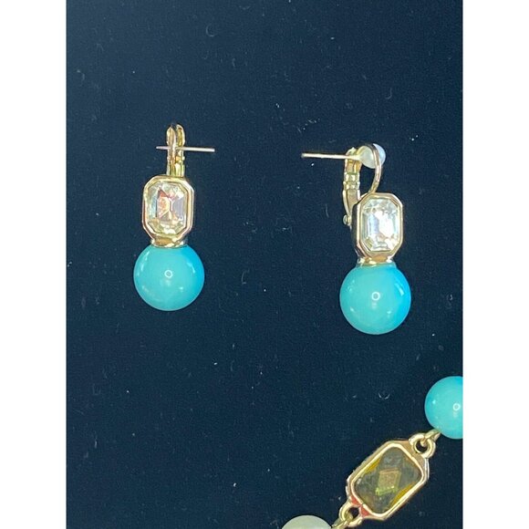 Anne Klein Vintage Faux Turquoise Pearl & Citrine Glass Stone Necklace Set - Picture 6 of 15